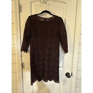 LOFT Lace Dress Womens 6 Purple Floral Overlay 3/4 Sleeve Party Cocktail Plum